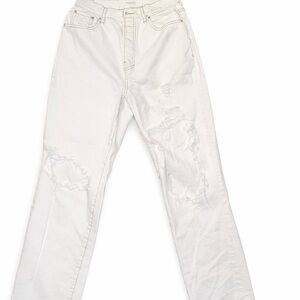 PacSun White Distressed Dad Jeans Size 27 High Rise Button Fly Relaxed Fit